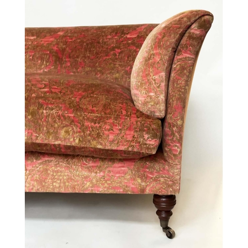 251 - SOFA BY BEAUMONT AND FLETCHER, with velvet paisley upholstery and turned tapering supports, 88cm H x... 