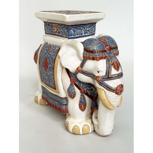 255 - ELEPHANT STOOLS, a pair, Chinese ceramic modelled as ceremonial elephants, 45cm H x 55cm W x 25cm D.... 