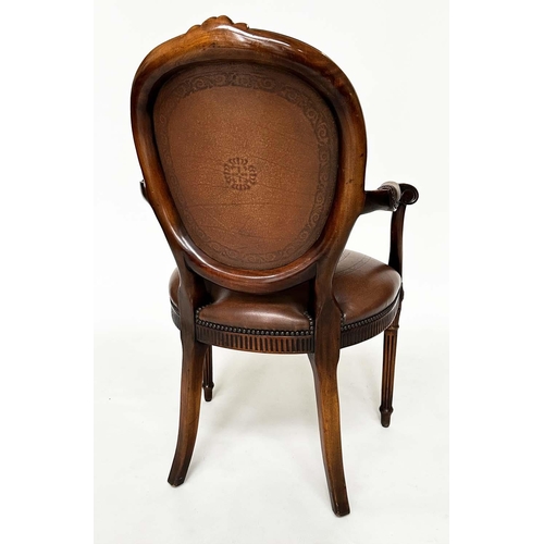 258 - THEODORE ALEXANDER DESK CHAIR, mahogany and embossed tan leather, 61cm W.