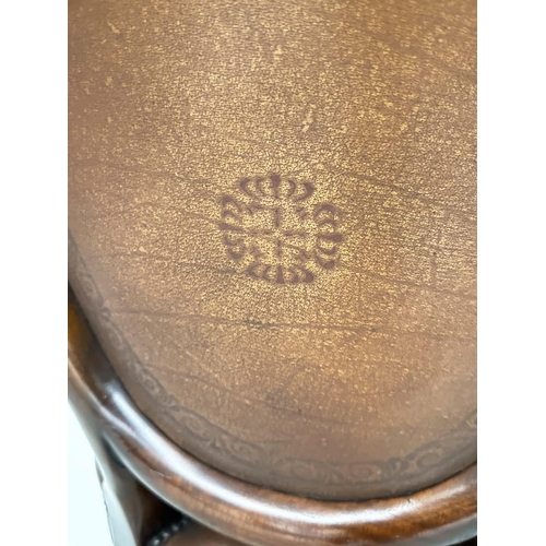 258 - THEODORE ALEXANDER DESK CHAIR, mahogany and embossed tan leather, 61cm W.