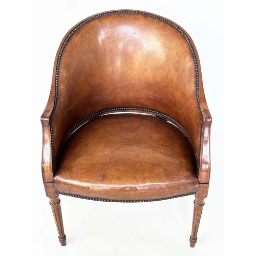 263 - LIBRARY ARMCHAIRS, a pair, George III design mahogany with studded mid tan buttoned upholstery with ... 