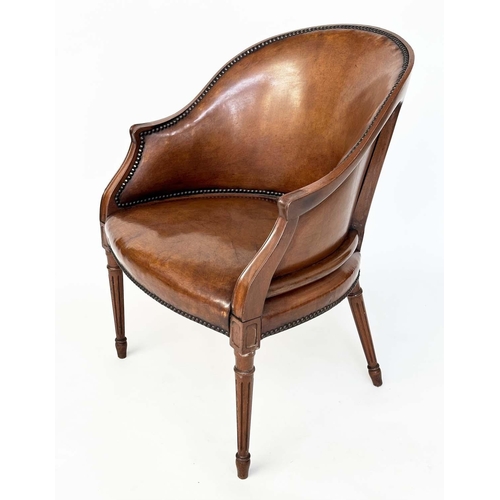 263 - LIBRARY ARMCHAIRS, a pair, George III design mahogany with studded mid tan buttoned upholstery with ... 