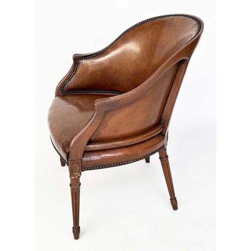 263 - LIBRARY ARMCHAIRS, a pair, George III design mahogany with studded mid tan buttoned upholstery with ... 