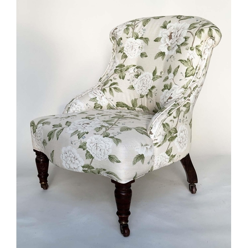 267 - ARMCHAIR, Victorian walnut with Country House rose and foliate printed upholstery with ring-turned f... 