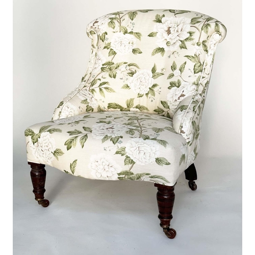 267 - ARMCHAIR, Victorian walnut with Country House rose and foliate printed upholstery with ring-turned f... 