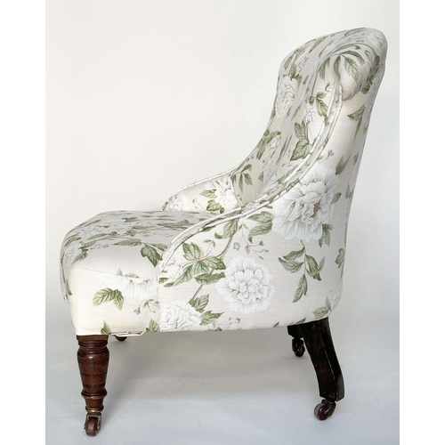 267 - ARMCHAIR, Victorian walnut with Country House rose and foliate printed upholstery with ring-turned f... 