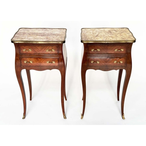 268 - TABLES DE NUIT, a pair, French Louis XV style Kingwood and  gilt metal mounted, each with marble top... 