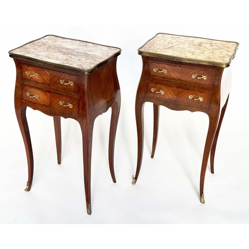 268 - TABLES DE NUIT, a pair, French Louis XV style Kingwood and  gilt metal mounted, each with marble top... 