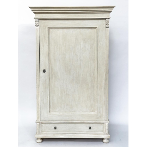 269 - ARMOIRE, 19th century French traditionally grey painted with single panelled door, enclosing hanging... 