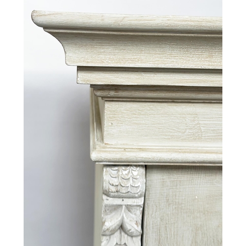 269 - ARMOIRE, 19th century French traditionally grey painted with single panelled door, enclosing hanging... 