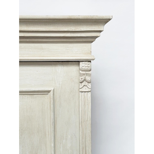 269 - ARMOIRE, 19th century French traditionally grey painted with single panelled door, enclosing hanging... 