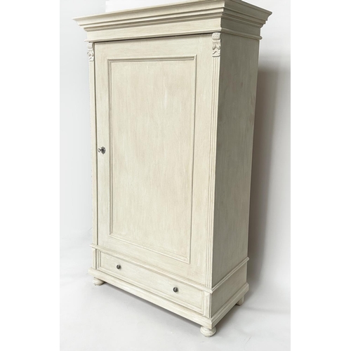 269 - ARMOIRE, 19th century French traditionally grey painted with single panelled door, enclosing hanging... 