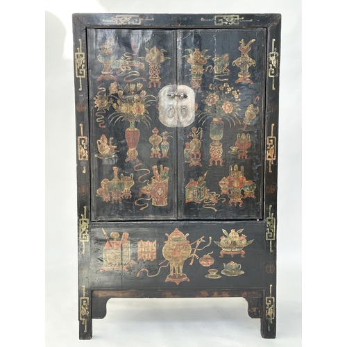 274 - MARRIAGE CABINET FROM INDIA JANE, early 20th century Chinese lacquered and gilt-chinoiserie decorate... 