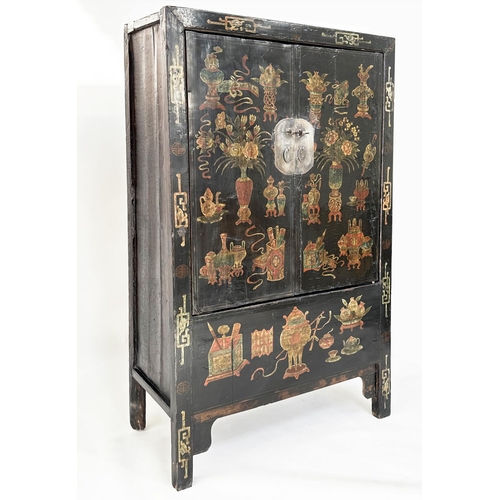 274 - MARRIAGE CABINET FROM INDIA JANE, early 20th century Chinese lacquered and gilt-chinoiserie decorate... 