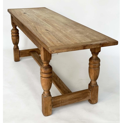 277 - REFECTORY TABLE, vintage English oak planked and cleated on turned and stretchered supports, 183cm x... 