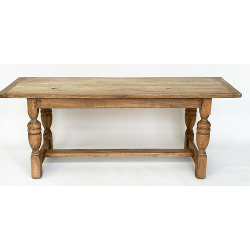 277 - REFECTORY TABLE, vintage English oak planked and cleated on turned and stretchered supports, 183cm x... 