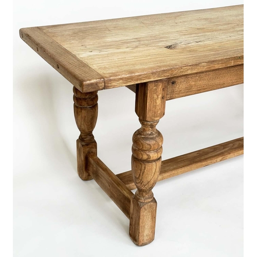 277 - REFECTORY TABLE, vintage English oak planked and cleated on turned and stretchered supports, 183cm x... 