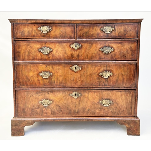 279 - CHEST, early 18th century English Queen Anne figured walnut and crossbanded with two short and three... 