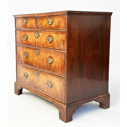 279 - CHEST, early 18th century English Queen Anne figured walnut and crossbanded with two short and three... 