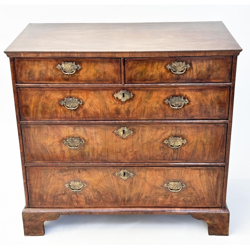 279 - CHEST, early 18th century English Queen Anne figured walnut and crossbanded with two short and three... 