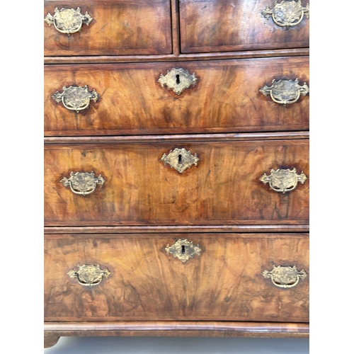 279 - CHEST, early 18th century English Queen Anne figured walnut and crossbanded with two short and three... 