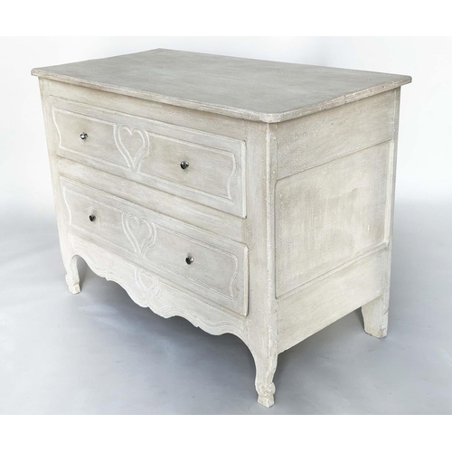 281 - COMMODE, late 18th century French provincial Louis XV, grey painted with two long drawers and carved... 