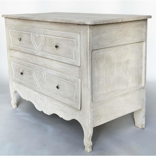 281 - COMMODE, late 18th century French provincial Louis XV, grey painted with two long drawers and carved... 