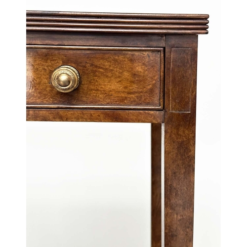 282 - HALL TABLE, George III design burr walnut and crossbanded with two frieze drawers and square taperin... 