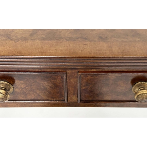 282 - HALL TABLE, George III design burr walnut and crossbanded with two frieze drawers and square taperin... 