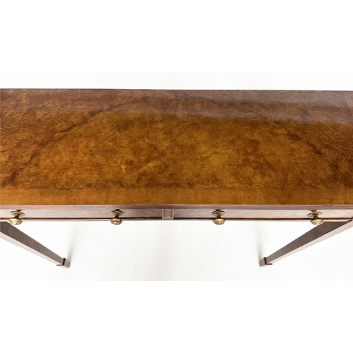 282 - HALL TABLE, George III design burr walnut and crossbanded with two frieze drawers and square taperin... 