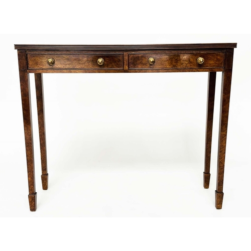 282 - HALL TABLE, George III design burr walnut and crossbanded with two frieze drawers and square taperin... 