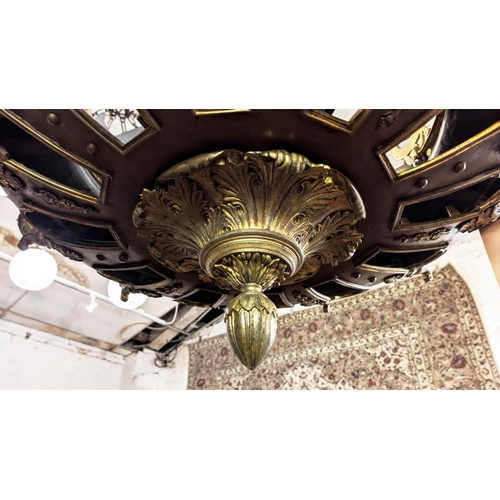 290 - CHANDELIER, 110cm H x 75cm W, French Empire style patinated and gilt metal with angel and wreath det... 