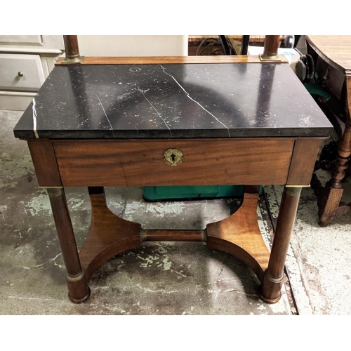 348 - EMPIRE DRESSING TABLE, mirror backed, mahogany with marble top, fitted with frieze drawer, turned su... 