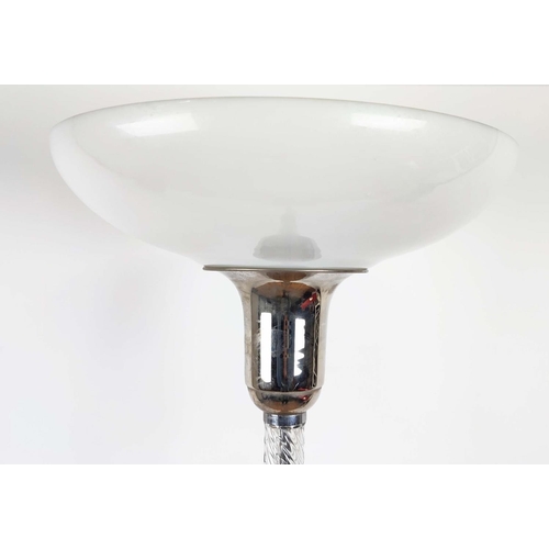 357 - FLOOR LAMP, Art Deco style, chrome, Wrythen glass to column, opaline glass shade, 172cm H.