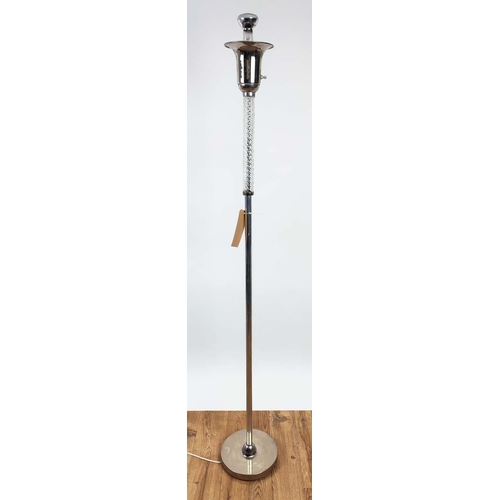 357 - FLOOR LAMP, Art Deco style, chrome, Wrythen glass to column, opaline glass shade, 172cm H.