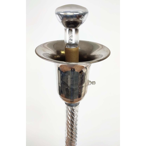 357 - FLOOR LAMP, Art Deco style, chrome, Wrythen glass to column, opaline glass shade, 172cm H.