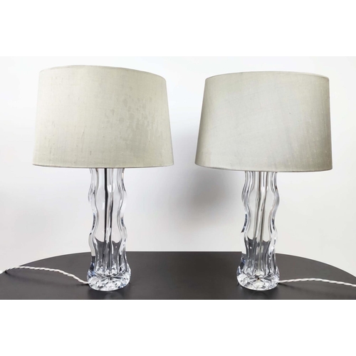 397 - VAUGHAN TABLE LAMPS, a pair, glass with shades. (2)