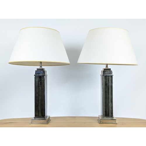 399 - VAUGHAN TABLE LAMPS, a pair, antiqued mirrors with shades. (2)