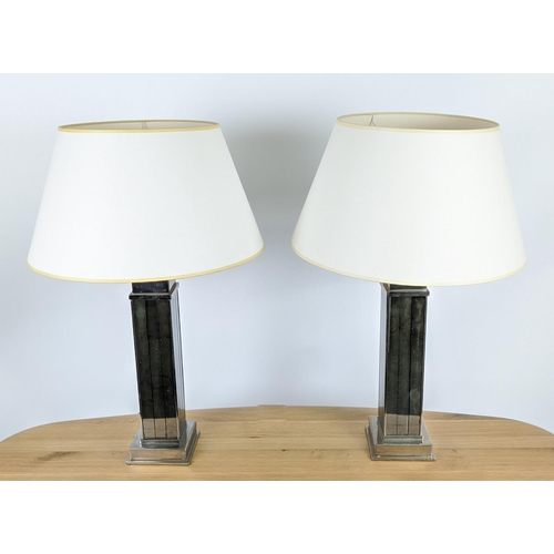 399 - VAUGHAN TABLE LAMPS, a pair, antiqued mirrors with shades. (2)