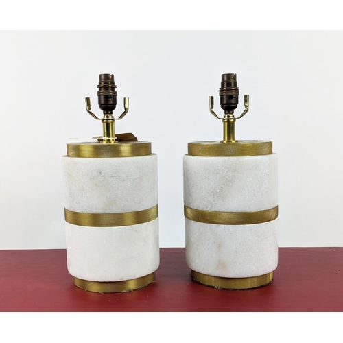 407 - PAOLO MOSCHINO WYATT TABLE LAMPS, a pair, marble and gilt metal, 33cm H. (2)