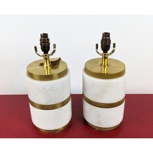 407 - PAOLO MOSCHINO WYATT TABLE LAMPS, a pair, marble and gilt metal, 33cm H. (2)