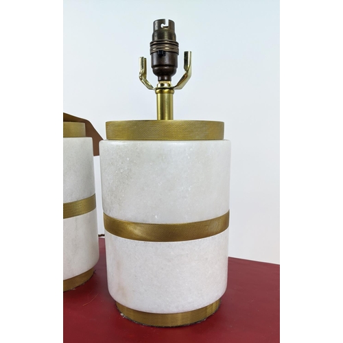 407 - PAOLO MOSCHINO WYATT TABLE LAMPS, a pair, marble and gilt metal, 33cm H. (2)