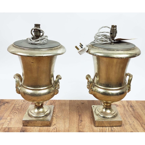 414 - PAOLO MOSCHINO TABLE LAMPS, a pair, polished metal, 50cm H. (2)