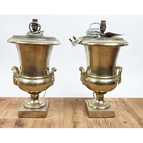 414 - PAOLO MOSCHINO TABLE LAMPS, a pair, polished metal, 50cm H. (2)