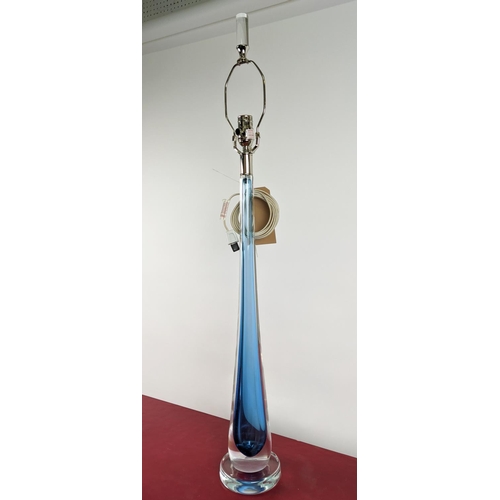 416 - STUDIO A HOME TABLE LAMP, slender blue glass design with shade carrier, 100cm H.