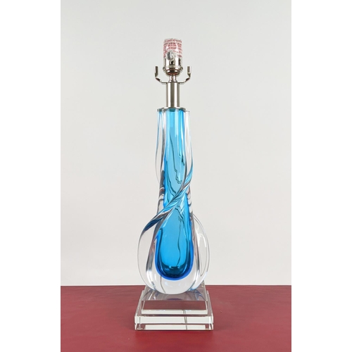 417 - PAOLO MOSCHINO TABLE LAMP, twisted blue glass design, 53cm H.