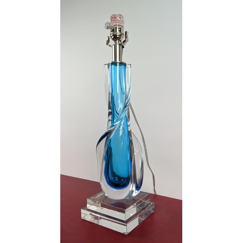 417 - PAOLO MOSCHINO TABLE LAMP, twisted blue glass design, 53cm H.