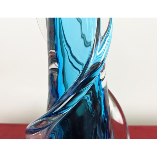 417 - PAOLO MOSCHINO TABLE LAMP, twisted blue glass design, 53cm H.