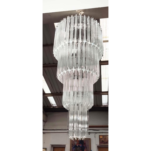 419 - EICHHOLTZ ALPINA CHANDELIER, four tier, crystal drops, on chrome frame, 85cm drop approx. not includ... 