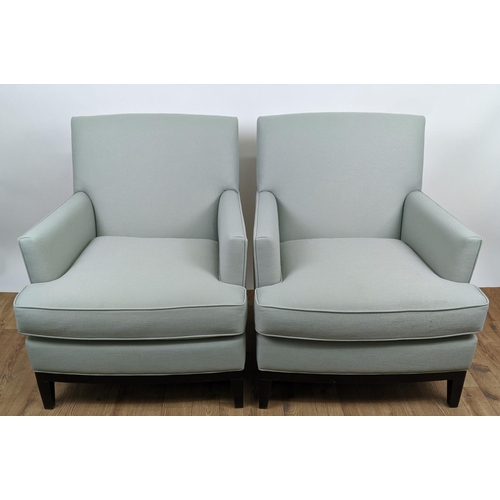 420 - BESPOKE SOFA LONDON ARMCHAIRS, a pair, green fabric upholstered, 80cm W x 85cm D x 92cm H. (2)